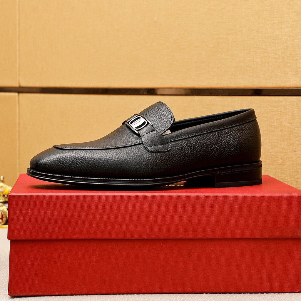 Ferragamo Men's Textured Leather Loafers - Stacked Heel